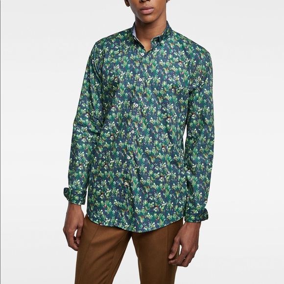 Zara Men Green Printed Poplin Shirt 